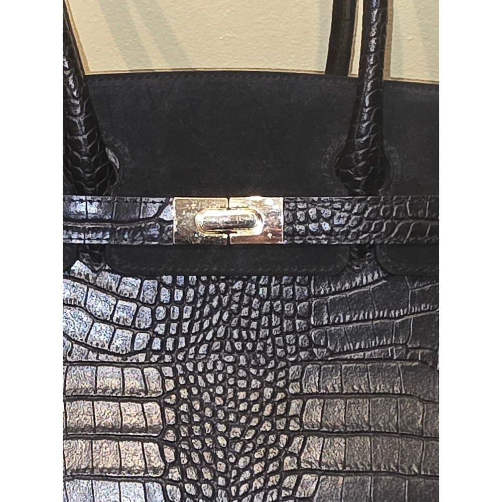 Georgio's and Son Black Croc Embossed Satchel Handbag with Crossbody Strap - Picture 3 of 16